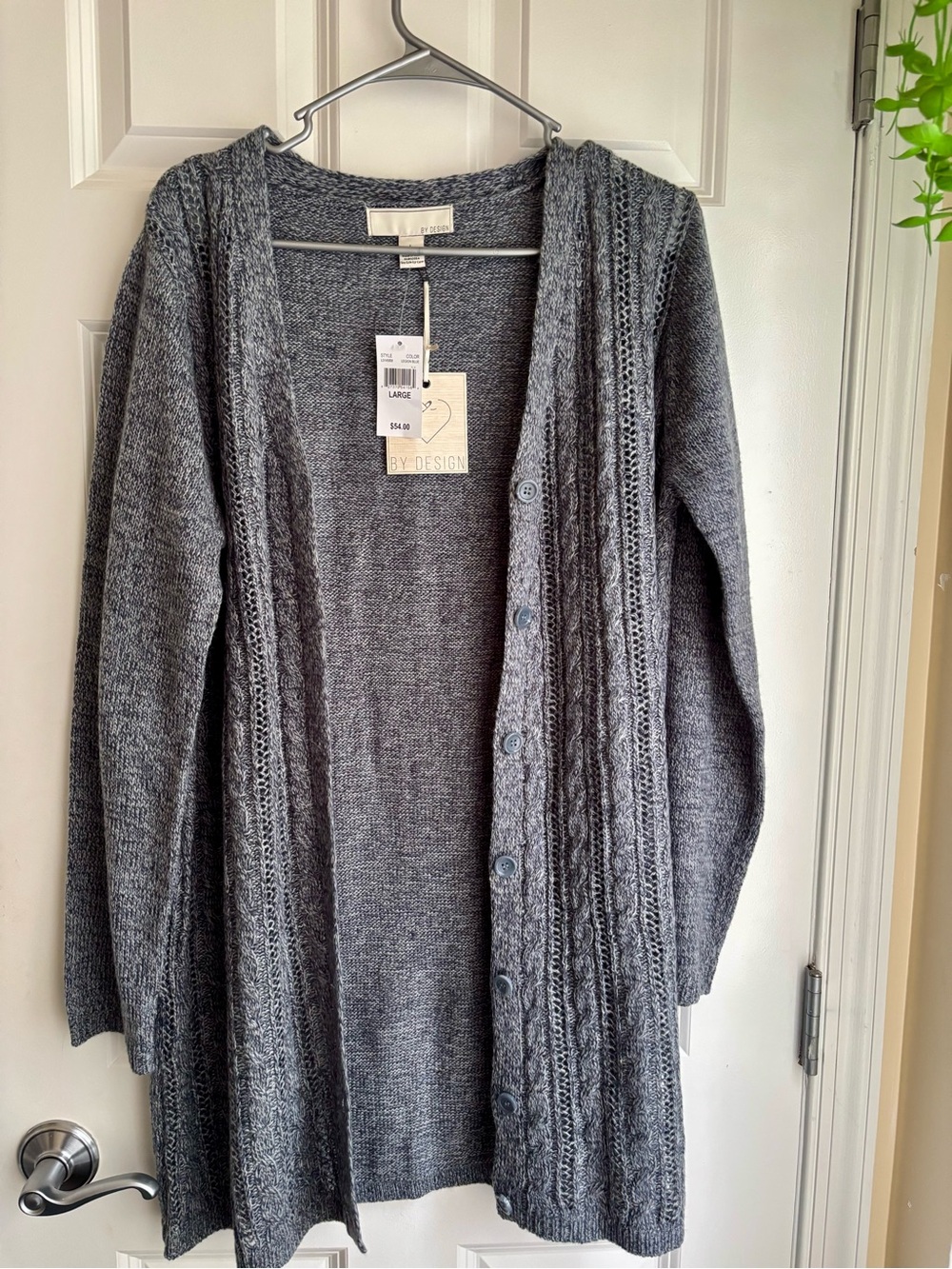 Gray Cable-Knit Button Cardigan Sweater